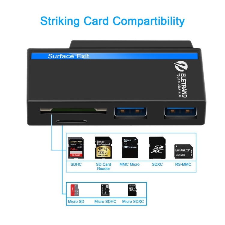 ROCKETEK RT-SGO737 2 USB 3.0 + Hub de interfaz micro USB para Microsoft Surface Go, con 2 ranuras para tarjetas TF y tarjetas SD, RT-SGO737