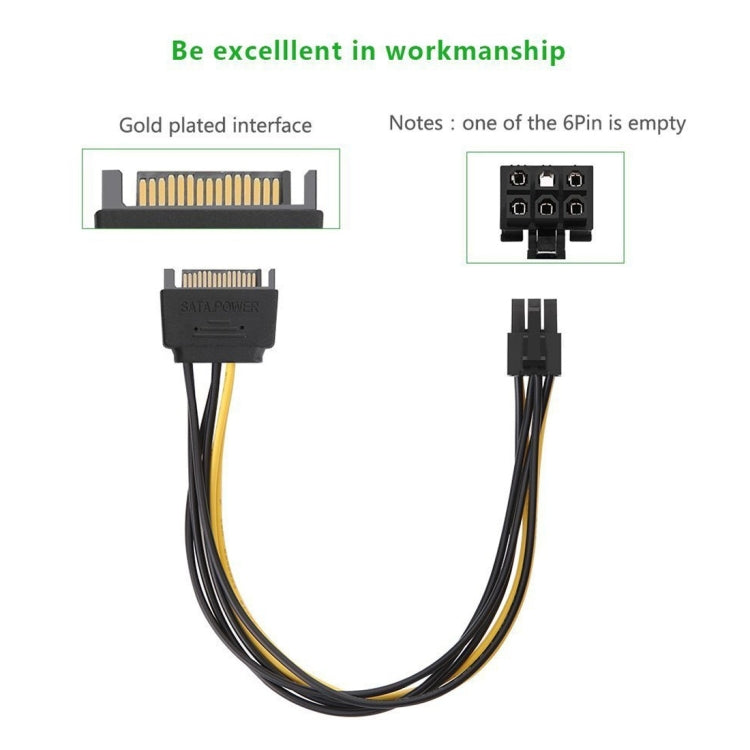 Cable de alimentación Sata para tarjeta de vídeo gráfica PCI Express de 20cm SATA de 15 pines a 6 pines, SATA 15 Pin to 6 Pin Female