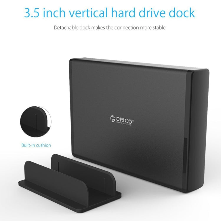 ORICO 7688U3 Caja de disco duro externo de aluminio vertical Caja de almacenamiento Base de disco duro para HDD SATA de 3,5 pulgadas