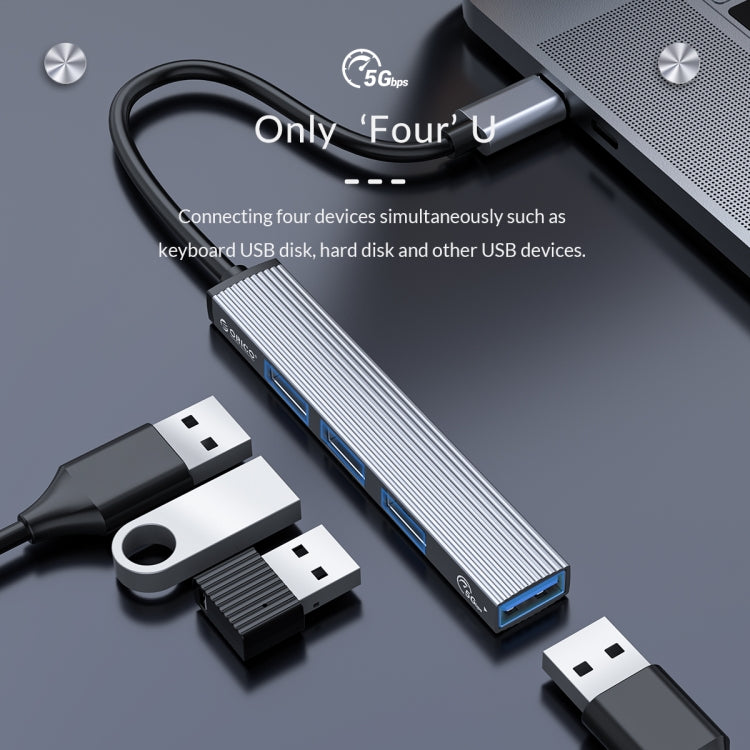 ORICO-AH-13-GY-BP Adaptador HUB USB 3.0 x 1 + USB 2.0 x 3 a USB-C / Tipo-C, AH-13