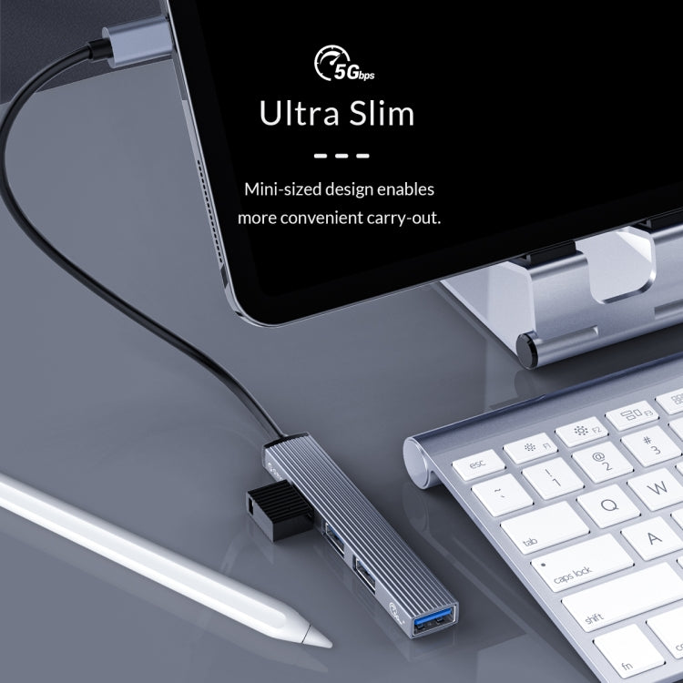ORICO-AH-13-GY-BP Adaptador HUB USB 3.0 x 1 + USB 2.0 x 3 a USB-C / Tipo-C, AH-13