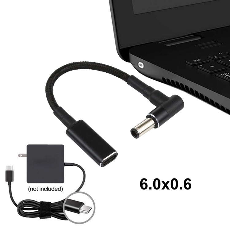 PD 100W 18,5-20V 6,0 x 0,6 mm Codo a USB-C / Adaptador tipo C Cable trenzado de nailon, 6.0 x 0.6mm