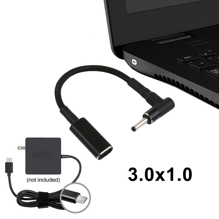 PD 100W 18,5-20V 3,0 x 1,0 mm Codo a USB-C / Adaptador tipo C Cable trenzado de nailon, 3.0 x 1.0mm