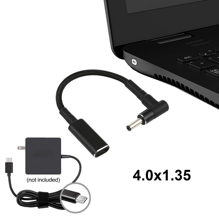PD 100W 18.5-20V 4.0 x 1.35mm Codo a Adaptador USB-C / Tipo-C Cable trenzado de nailon, 4.0 x 1.35mm