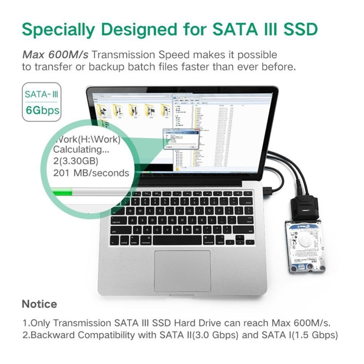 UGREEN Convertidor de cable adaptador USB 3.0 a SATA para disco duro HDD y SSD de 2,5/3,5 pulgadas, compatible con UASP SATA 3.0, USB 3.0 to SATA