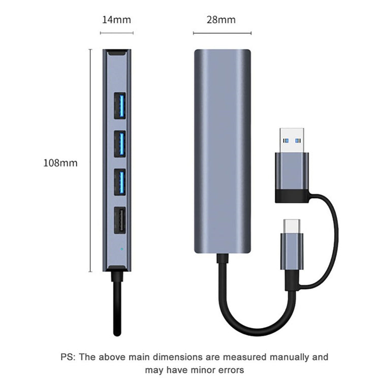 BYL-2208 Adaptador HUB de estación de acoplamiento multifuncional USB + USB-C / Type-C a USB 5 en 2, BYL-2208