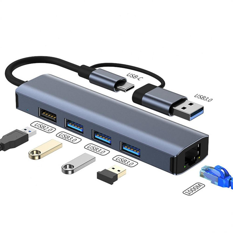 BYL-2208 Adaptador HUB de estación de acoplamiento multifuncional USB + USB-C / Type-C a USB 5 en 2, BYL-2208
