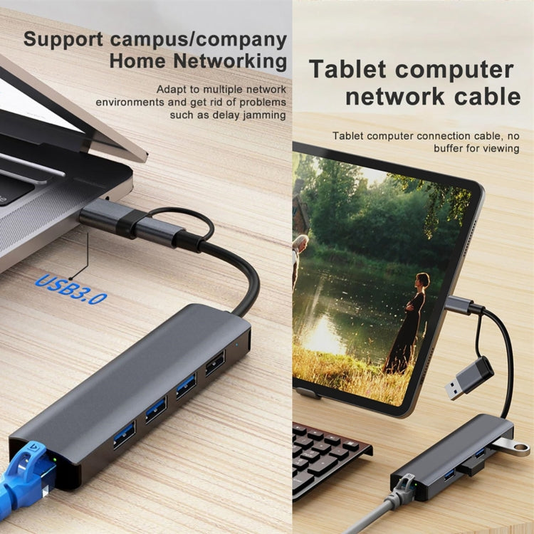 BYL-2208 Adaptador HUB de estación de acoplamiento multifuncional USB + USB-C / Type-C a USB 5 en 2, BYL-2208