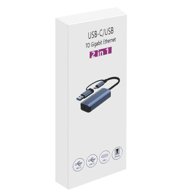 BYL-2207 Adaptador HUB de estación de acoplamiento USB + tipo C a RJ45 2 en 1, BYL-2207TU