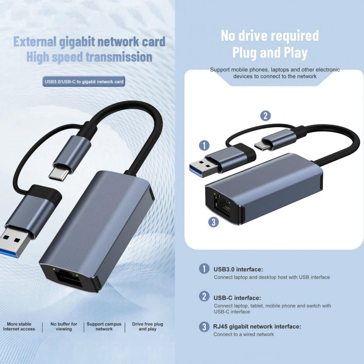 BYL-2207 Adaptador HUB de estación de acoplamiento USB + tipo C a RJ45 2 en 1, BYL-2207TU
