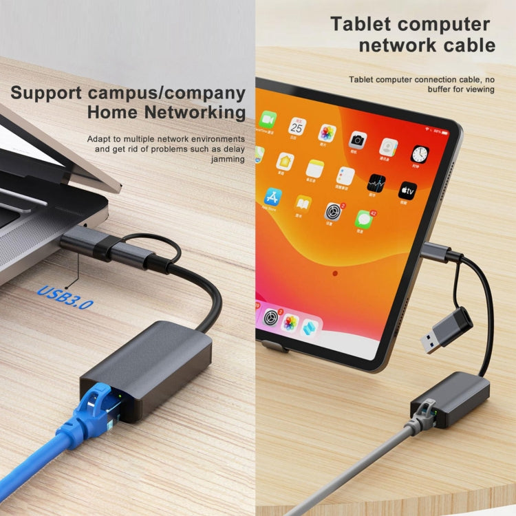 BYL-2207 Adaptador HUB de estación de acoplamiento USB + tipo C a RJ45 2 en 1, BYL-2207TU