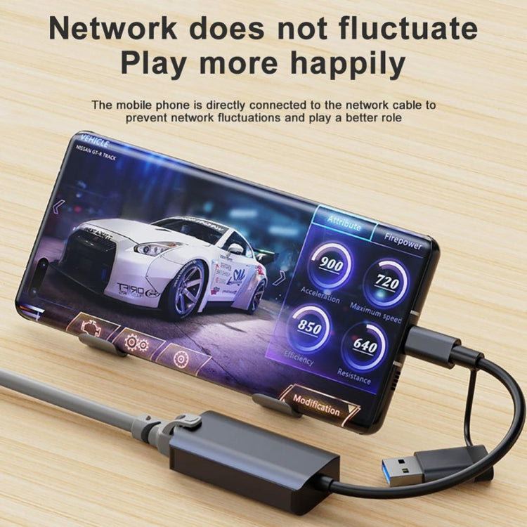 BYL-2207 Adaptador HUB de estación de acoplamiento USB + tipo C a RJ45 2 en 1, BYL-2207TU