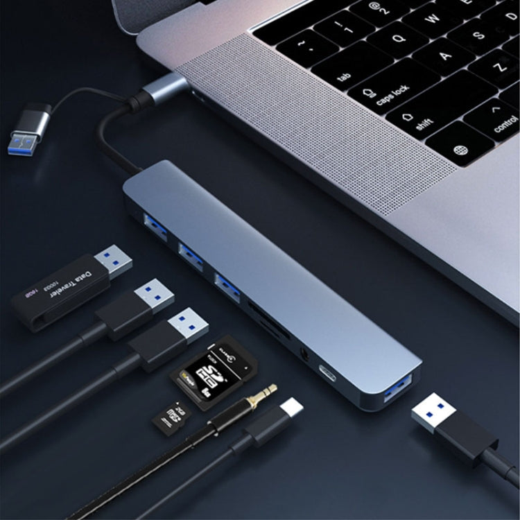BYL-2218TU Adaptador HUB de estación de acoplamiento multifuncional USB + USB-C / Type-C a USB 8 en 1, BYL-2218TU