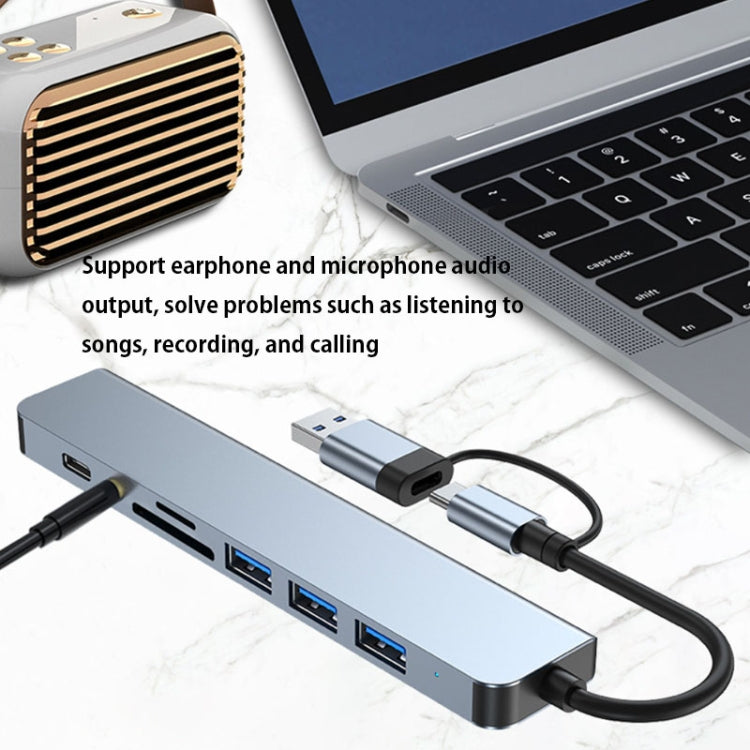 BYL-2218TU Adaptador HUB de estación de acoplamiento multifuncional USB + USB-C / Type-C a USB 8 en 1, BYL-2218TU