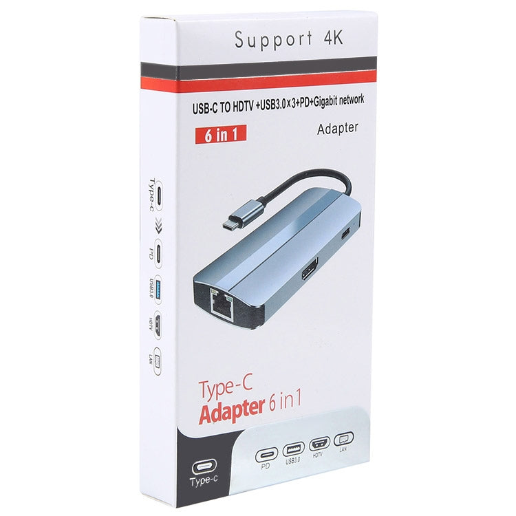 BYL-2209 Adaptador HUB de estación de acoplamiento multifuncional USB-C / Type-C a USB 6 en 1, BYL-2209