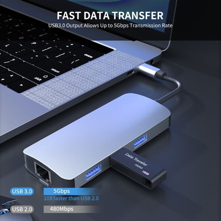 BYL-2209 Adaptador HUB de estación de acoplamiento multifuncional USB-C / Type-C a USB 6 en 1, BYL-2209