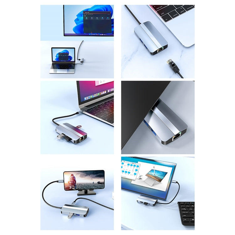BYL-2203 Adaptador HUB de estación de acoplamiento multifuncional USB-C / Type-C a USB 6 en 1, BYL-2203