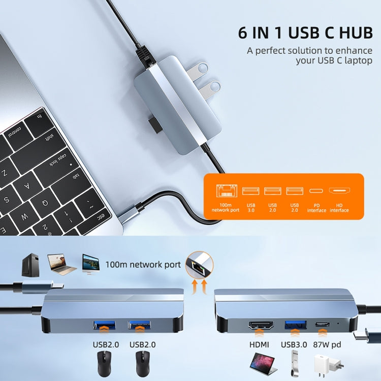BYL-2203 Adaptador HUB de estación de acoplamiento multifuncional USB-C / Type-C a USB 6 en 1, BYL-2203