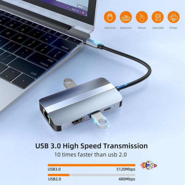 BYL-2203 Adaptador HUB de estación de acoplamiento multifuncional USB-C / Type-C a USB 6 en 1, BYL-2203
