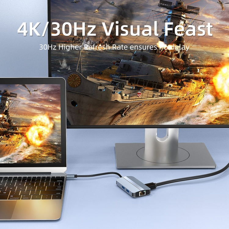 BYL-2203 Adaptador HUB de estación de acoplamiento multifuncional USB-C / Type-C a USB 6 en 1, BYL-2203