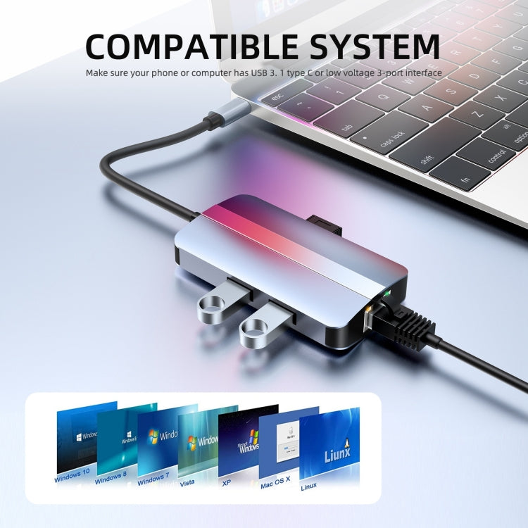BYL-2203 Adaptador HUB de estación de acoplamiento multifuncional USB-C / Type-C a USB 6 en 1, BYL-2203