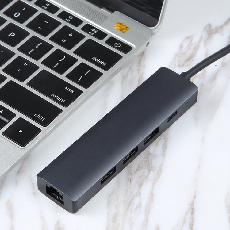 BYL-2302 Adaptador HUB de estación de acoplamiento multifuncional USB-C / Type-C a USB 5 en 1 con puerto de red de 1000M, BYL-2302