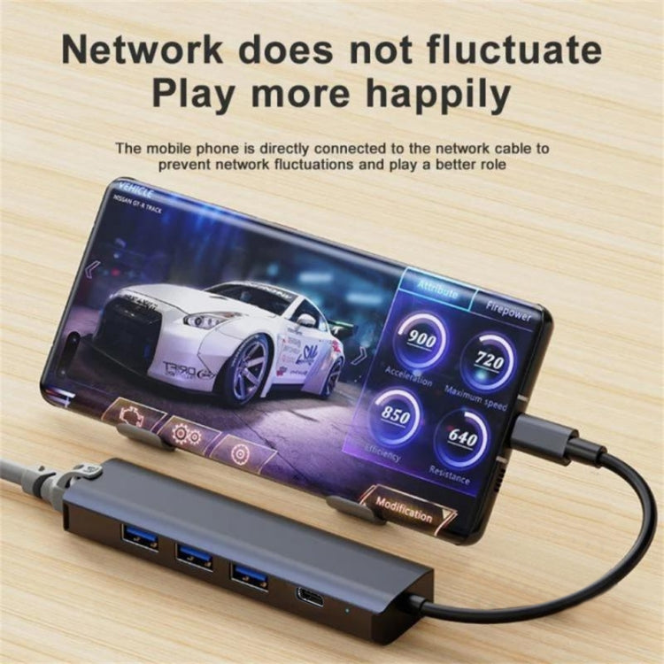 BYL-2302 Adaptador HUB de estación de acoplamiento multifuncional USB-C / Type-C a USB 5 en 1 con puerto de red de 1000M, BYL-2302
