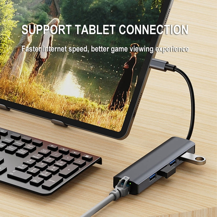 BYL-2302 Adaptador HUB de estación de acoplamiento multifuncional USB-C / Type-C a USB 5 en 1 con puerto de red de 1000M, BYL-2302