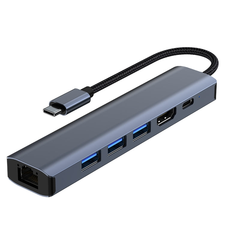 BYL-2210 Adaptador HUB de estación de acoplamiento multifuncional USB-C / Type-C a USB 6 en 1 con puerto de red de 1000M, BYL-2210