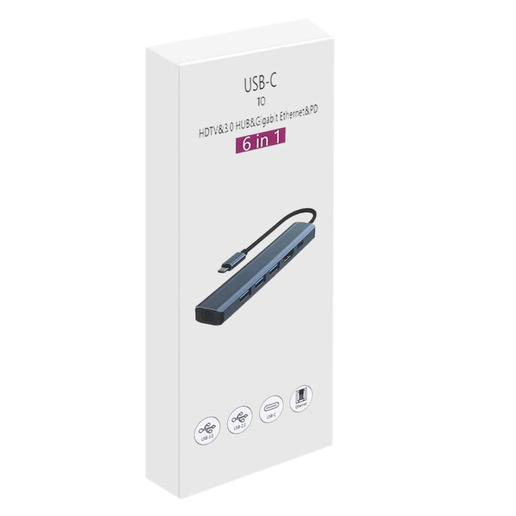 BYL-2210 Adaptador HUB de estación de acoplamiento multifuncional USB-C / Type-C a USB 6 en 1 con puerto de red de 1000M, BYL-2210