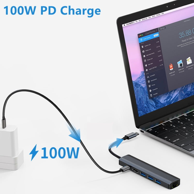 BYL-2210 Adaptador HUB de estación de acoplamiento multifuncional USB-C / Type-C a USB 6 en 1 con puerto de red de 1000M, BYL-2210