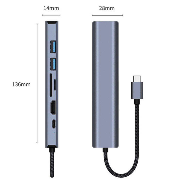 BYL-2303 Adaptador HUB de estación de acoplamiento multifuncional USB-C / Type-C a USB 7 en 1, BYL-2303