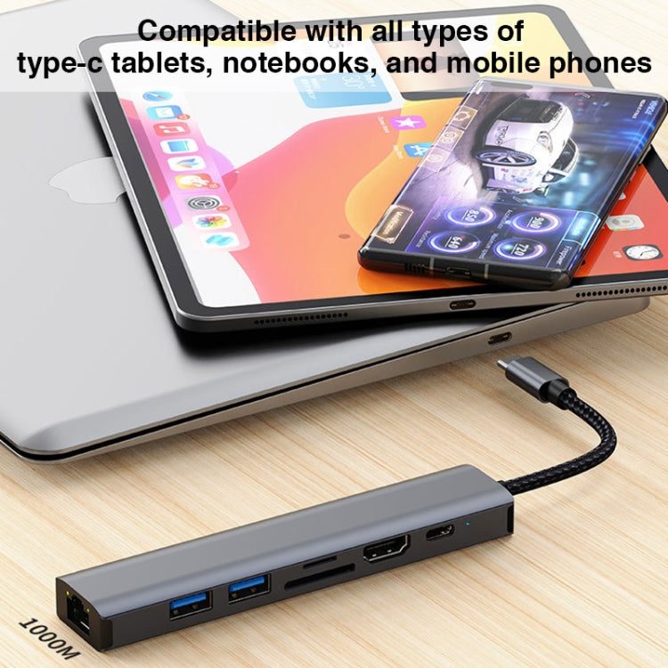 BYL-2303 Adaptador HUB de estación de acoplamiento multifuncional USB-C / Type-C a USB 7 en 1, BYL-2303