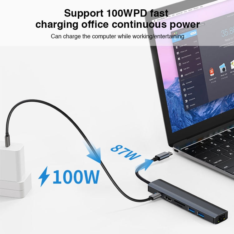 BYL-2303 Adaptador HUB de estación de acoplamiento multifuncional USB-C / Type-C a USB 7 en 1, BYL-2303