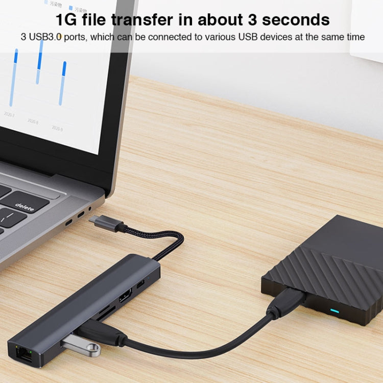 BYL-2303 Adaptador HUB de estación de acoplamiento multifuncional USB-C / Type-C a USB 7 en 1, BYL-2303