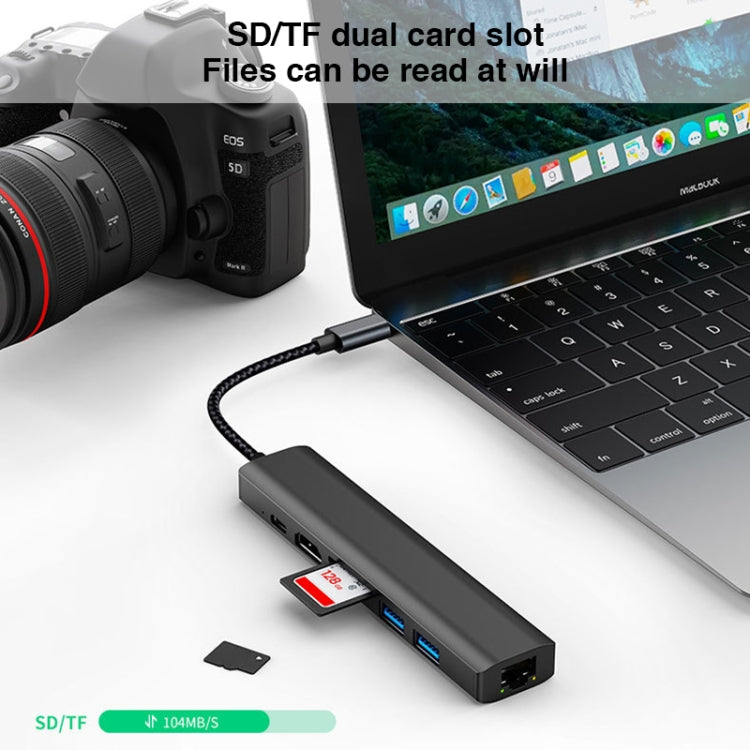 BYL-2303 Adaptador HUB de estación de acoplamiento multifuncional USB-C / Type-C a USB 7 en 1, BYL-2303