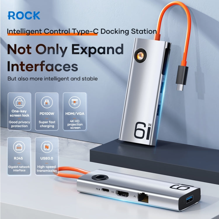ROCK TR28 HDMI 4K Gigabit Network PD Cargador rápido 6 en 1 USB 3.0 HUB, TR28 6  in 1 HUB