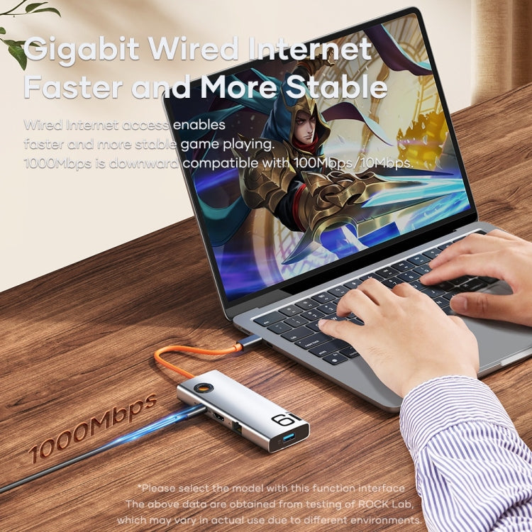 ROCK TR28 HDMI 4K Gigabit Network PD Cargador rápido 6 en 1 USB 3.0 HUB, TR28 6  in 1 HUB