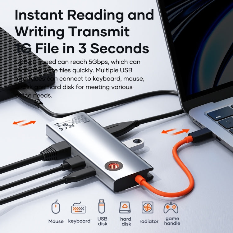 ROCK TR28 HDMI 4K Gigabit Network PD Cargador rápido 6 en 1 USB 3.0 HUB, TR28 6  in 1 HUB