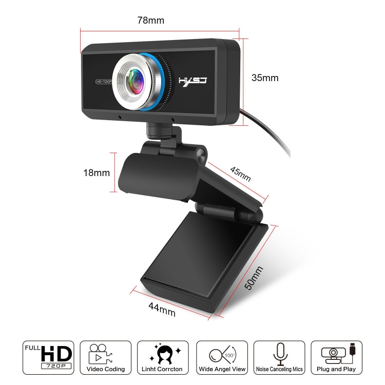 Cámara web HXSJ S90 30 fps 1 megapíxel 720P HD para computadora de escritorio / portátil / Android TV, con micrófono absorbente de sonido de 8 m, longitud del cable: 1,5 m, S90