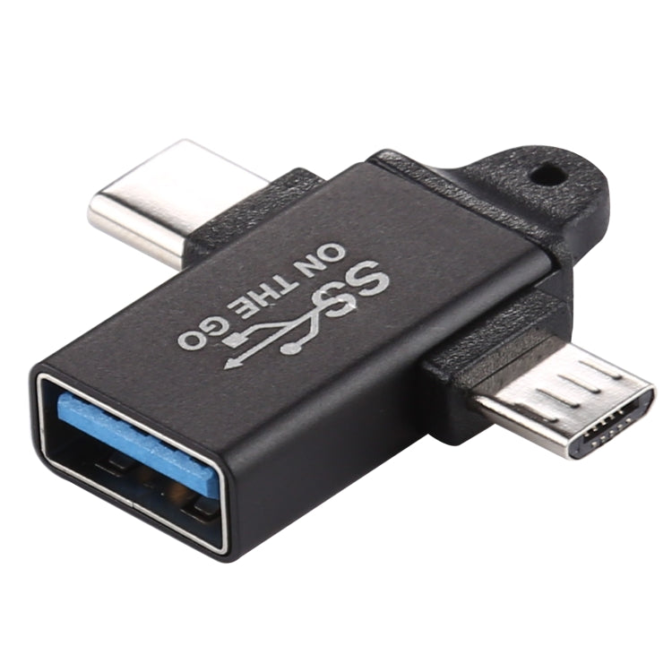 Adaptador de aleación de aluminio USB 3.0 hembra a tipo C / USB-C macho + micro macho, USB 3.0 Female to Type-C Male + Micro Male