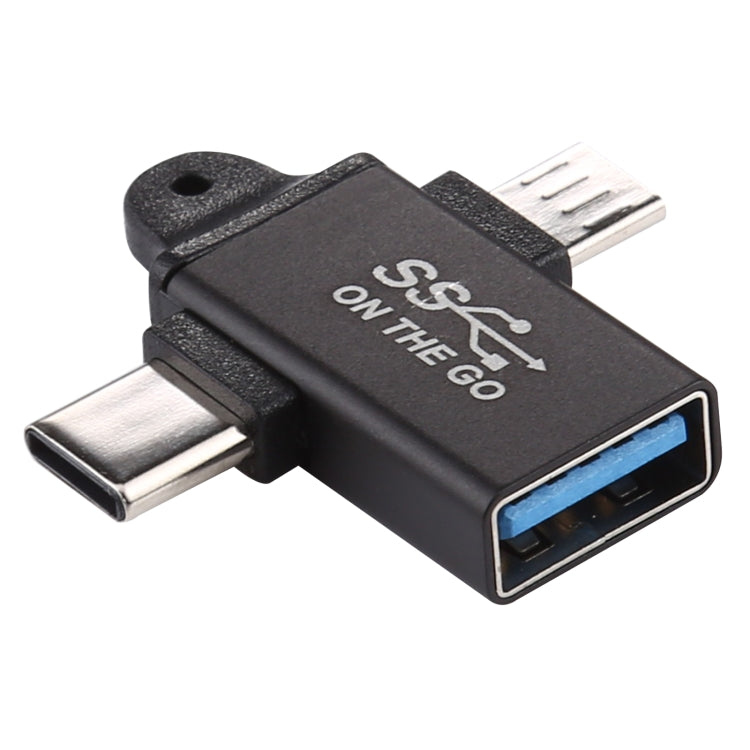 Adaptador de aleación de aluminio USB 3.0 hembra a tipo C / USB-C macho + micro macho, USB 3.0 Female to Type-C Male + Micro Male