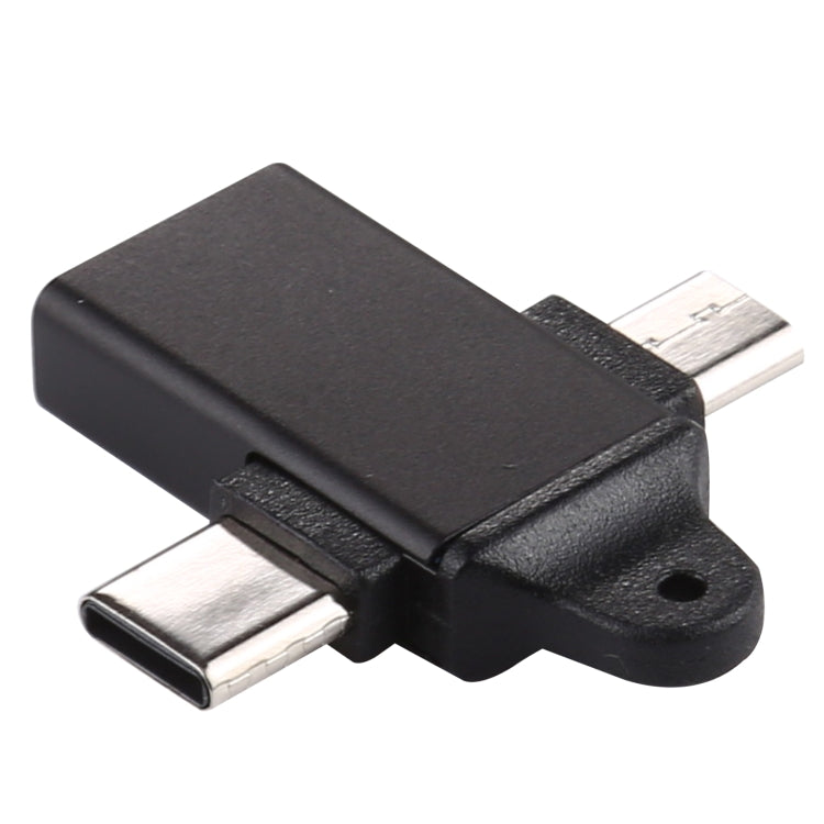 Adaptador de aleación de aluminio USB 3.0 hembra a tipo C / USB-C macho + micro macho, USB 3.0 Female to Type-C Male + Micro Male