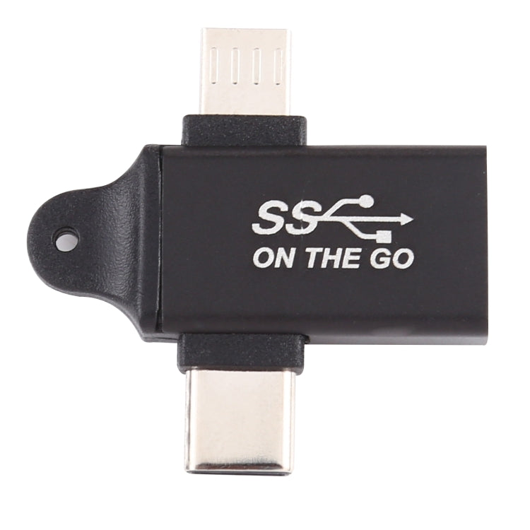Adaptador de aleación de aluminio USB 3.0 hembra a tipo C / USB-C macho + micro macho, USB 3.0 Female to Type-C Male + Micro Male
