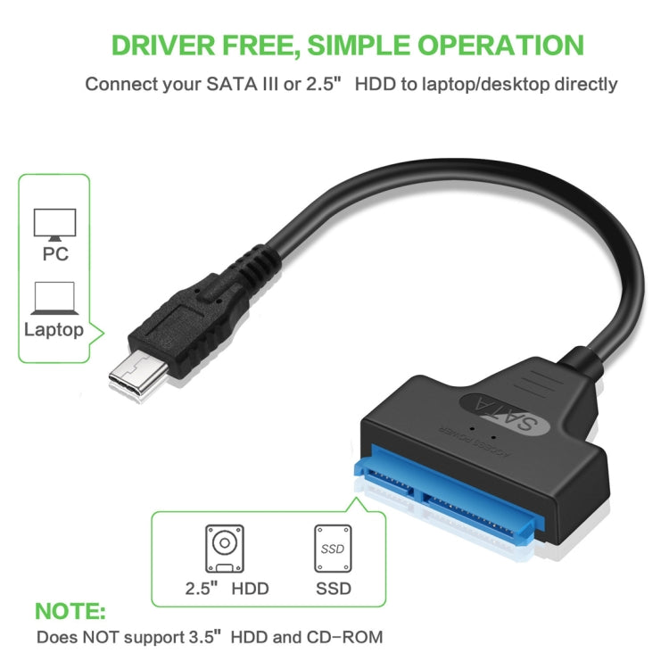 Cable convertidor de datos HDD USB-C / Type-C 3.1 macho a SATA (15 pines + 7 pines), longitud: 20 cm, Type-C to SATA