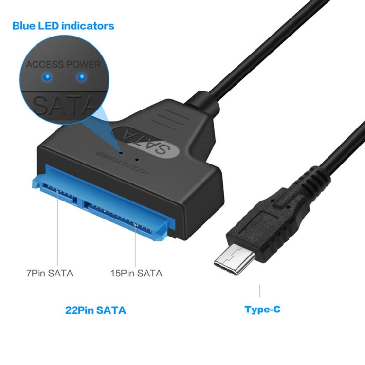 Cable convertidor de datos HDD USB-C / Type-C 3.1 macho a SATA (15 pines + 7 pines), longitud: 20 cm, Type-C to SATA