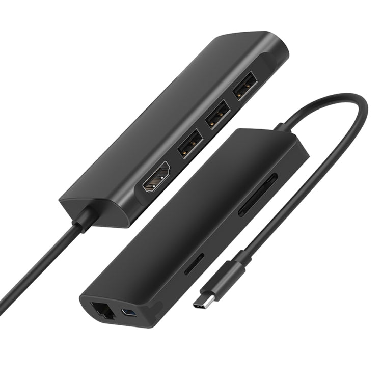 9591C 8 en 1 USB 3.0 x3 + Tarjeta SD / TF + HDMI + RJ45 + Type-C / USB-C (PD) Estación de acoplamiento convertidor HUB multifunción