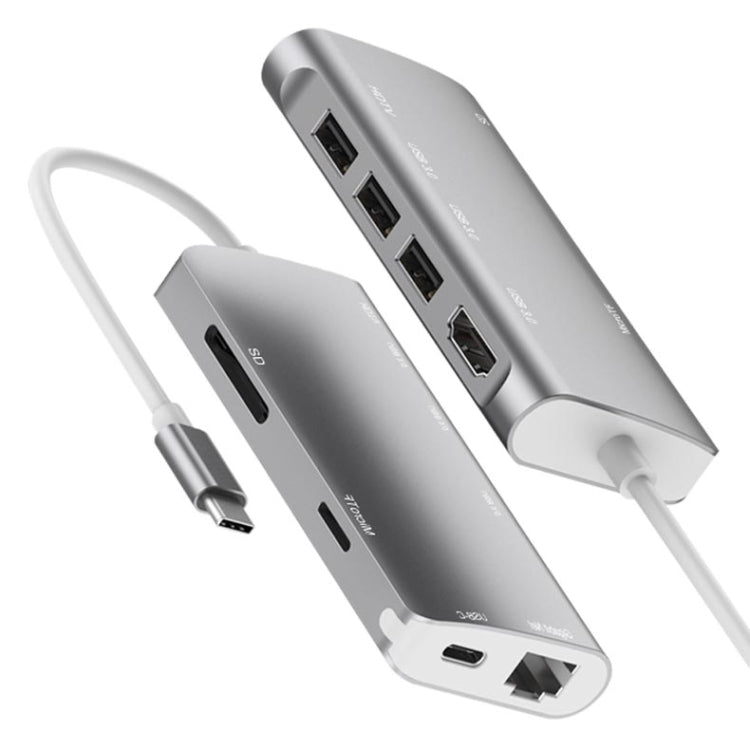 9591C 8 en 1 USB 3.0 x3 + Tarjeta SD / TF + HDMI + RJ45 + Type-C / USB-C (PD) Estación de acoplamiento convertidor HUB multifunción