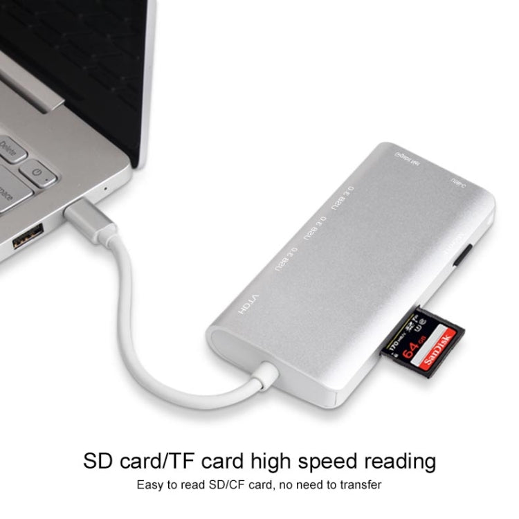 9591C 8 en 1 USB 3.0 x3 + Tarjeta SD / TF + HDMI + RJ45 + Type-C / USB-C (PD) Estación de acoplamiento convertidor HUB multifunción
