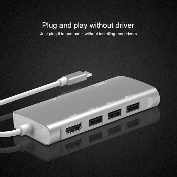 9591C 8 en 1 USB 3.0 x3 + Tarjeta SD / TF + HDMI + RJ45 + Type-C / USB-C (PD) Estación de acoplamiento convertidor HUB multifunción